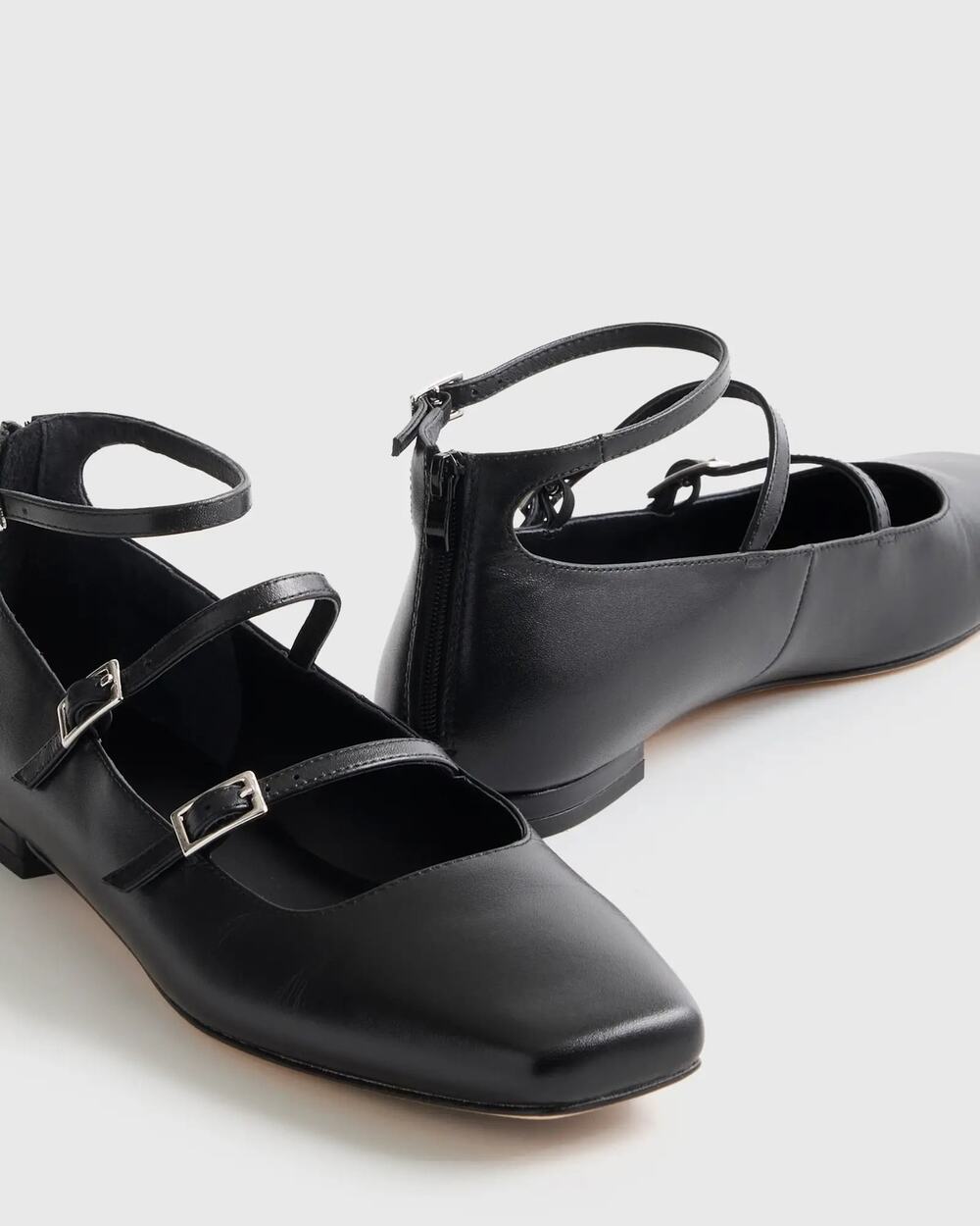 Quince Italian Leather Strappy Ballet Flat in Black Size 9